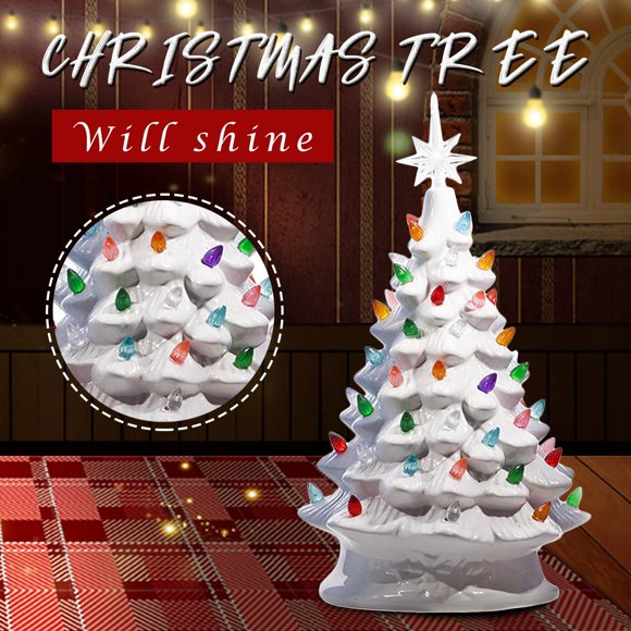 DPTALR Ceramic Christmas Tree Christmas Tree LED Decoration Ceramic Desktop Christmas Decoration