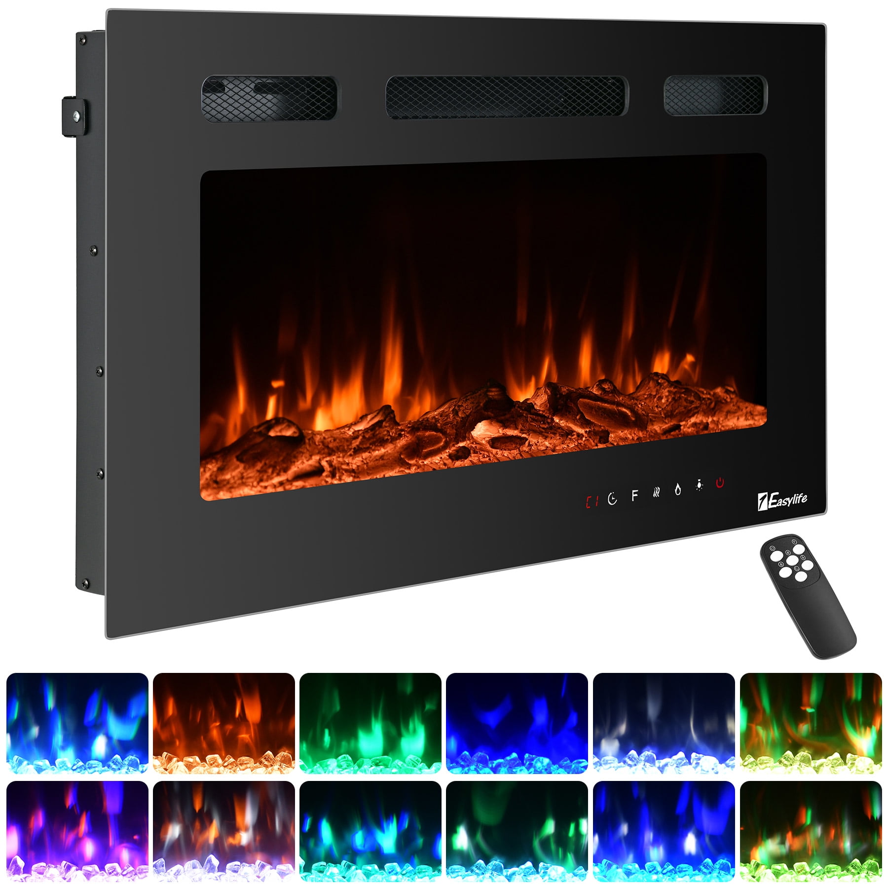 30 inches Electri c Fireplace, Recessed and Wall Mounted Fireplace