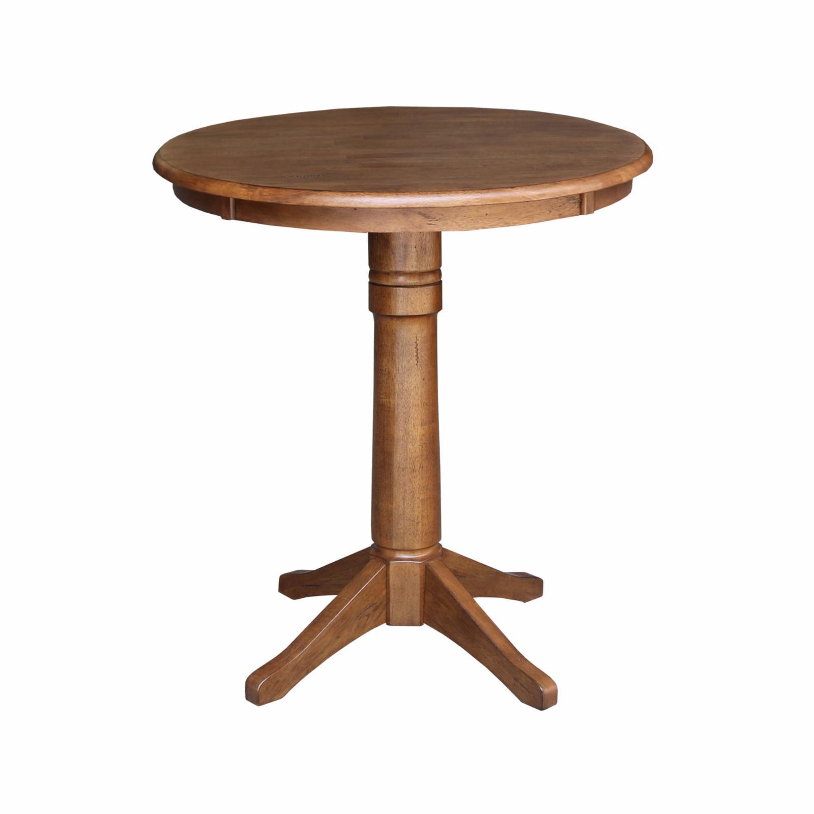 30" Round Solid Wood Counter Height Pedestal Dining Table in Distressed