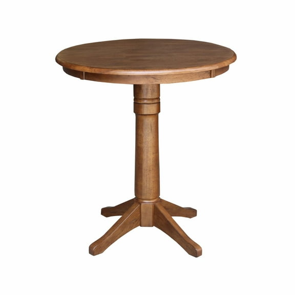 30" Round Solid Wood Counter Height Pedestal Dining Table in Distressed Oak by International Concepts
