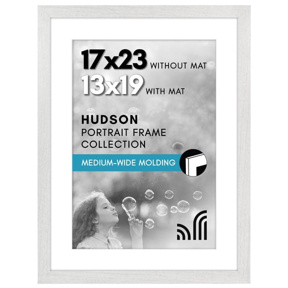Americanflat 17x23 Picture Frame with Polished Plexiglass - Use as 13x19 Frame with Mat or Display 17x23 Photo Without Mat - Hudson Collection - Wide Picture Frames for Wall Display - White