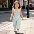 thumbnail image 6 of SERTGUTR Girls' Jumpsuit Romper Smocked Wide Leg Ruffle Strap Gingham Plaid Square Neck Casual Summer School Playground Everyday Wear, 6 of 9