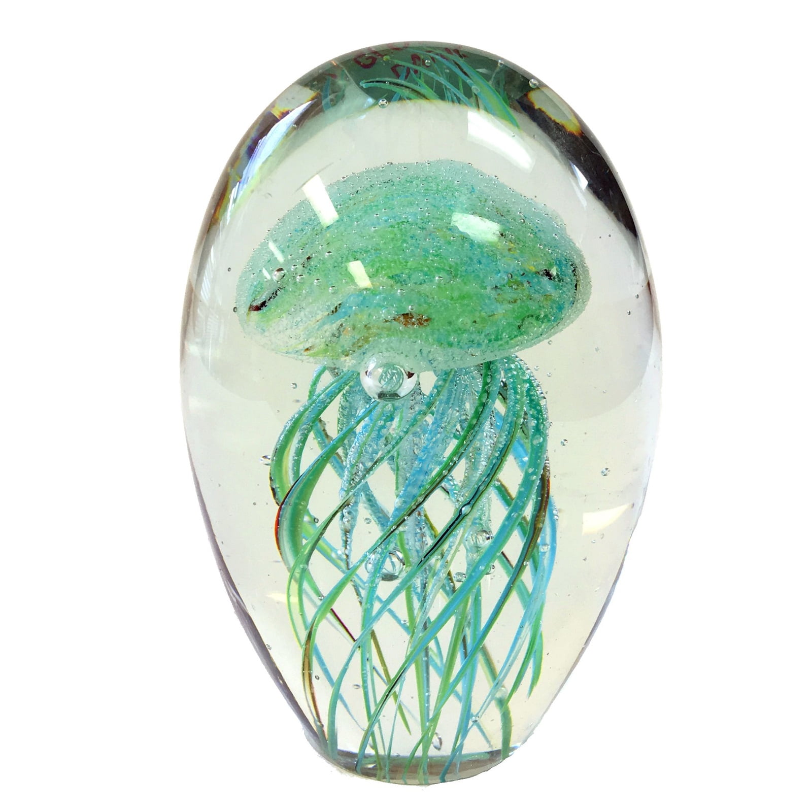Green and Blue Jellyfish Glow in the Dark Glass Paperweight Figurine Jelly Fish