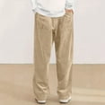 thumbnail image 5 of Dwelliawo Mens Wide Wale Corduroy Vintage Baggy Straight Pants Thick Rib Fabric Elastic Drawstring Waist Retro Casual Work Cargo Trousers with Large Side Pockets Khaki 2xL, 5 of 5