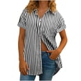 thumbnail image 7 of FNFYFH Womens Striped Button Down Shirts Short Sleeve Dress Shirt Collared Button-up Work Blouse Beach Vacation Outfits, 7 of 7