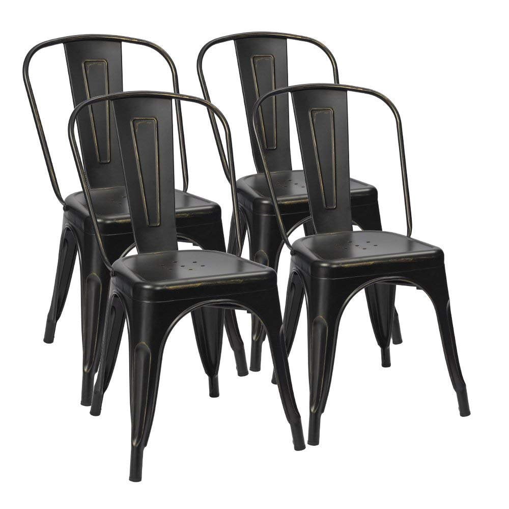 Furmax Set of 4 Metal Dining Chairs, Distressed Black