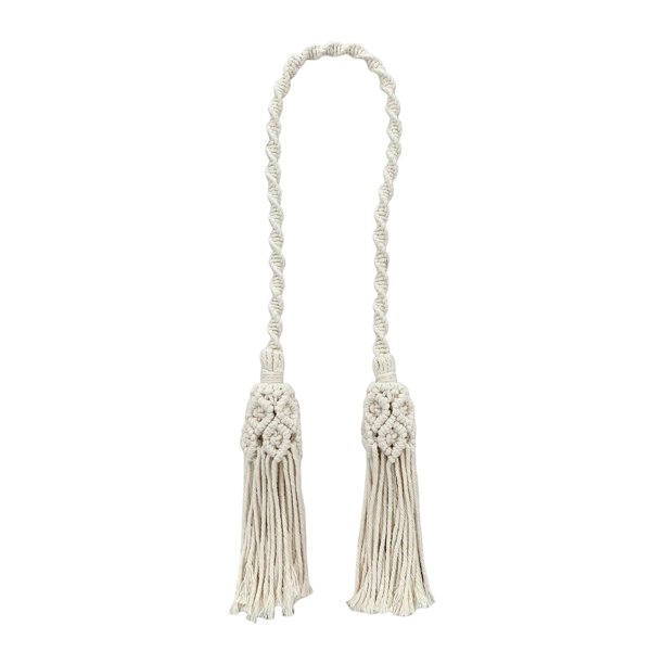 Abrazadera de cortina de macramé bohemio, abrazadera de cortina bohemia, decoración del hogar, de ventana tejida a mano para cabaña de granja pastoral 2 borlas de 107 cm de largo
