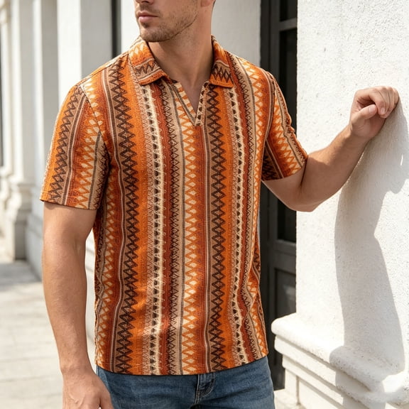 COSFO Short Sleeve Tshirts Shirts for Men Summer Knit Vintage Graphic Tees Casual V Neck Loose Fit Pullover Jacquard Tops