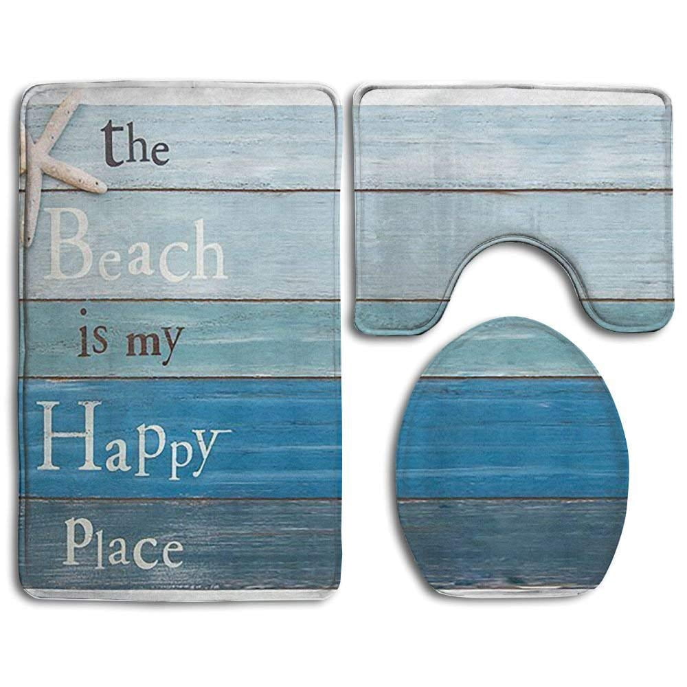 Chaplle Beach Is My Happy Place 3 Piece Bathroom Rugs Set Bath Rug