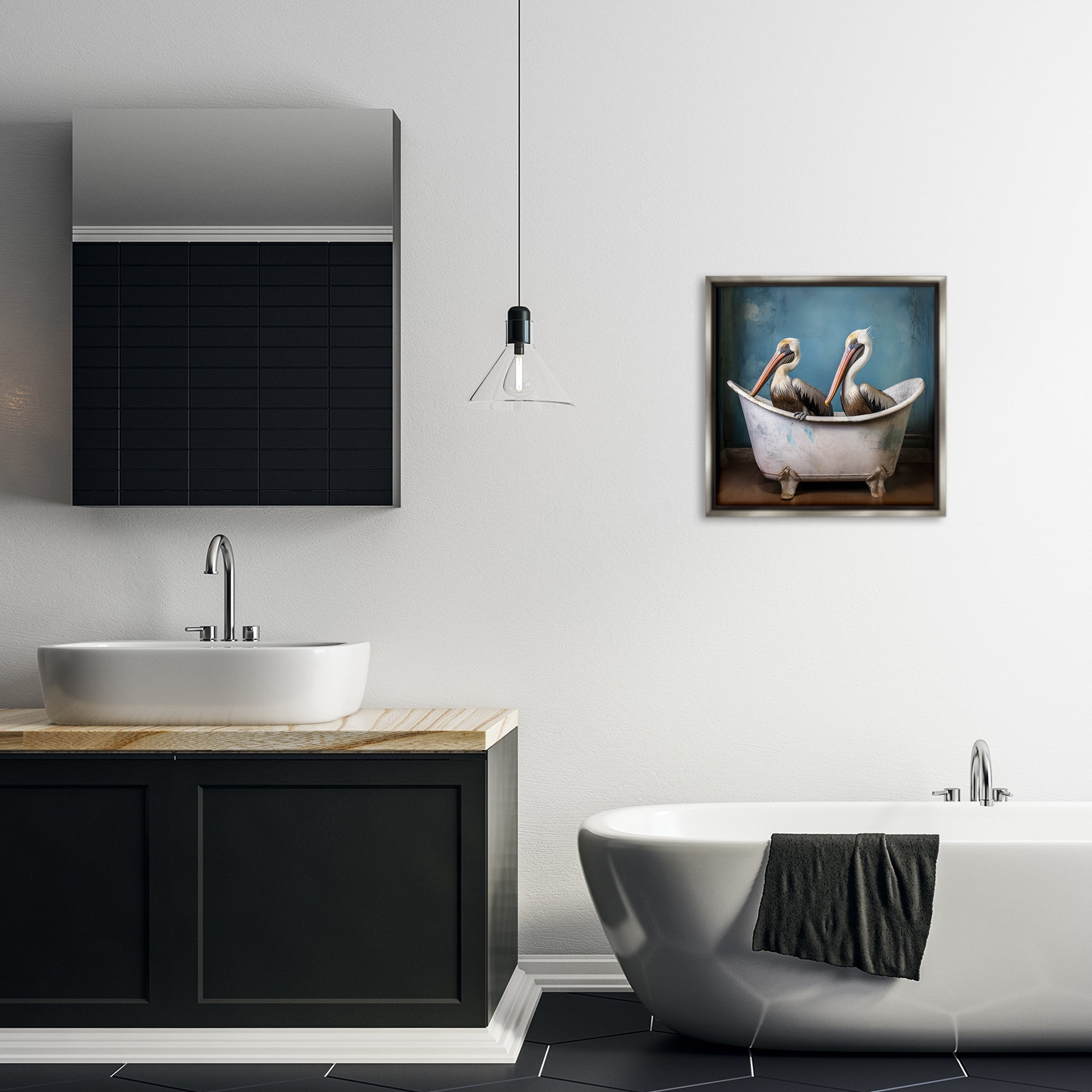 Stupell Industries Pelican Bath Time Typography Painting Gray Floater Framed Canvas Art Print Wall Art, 18 x 18