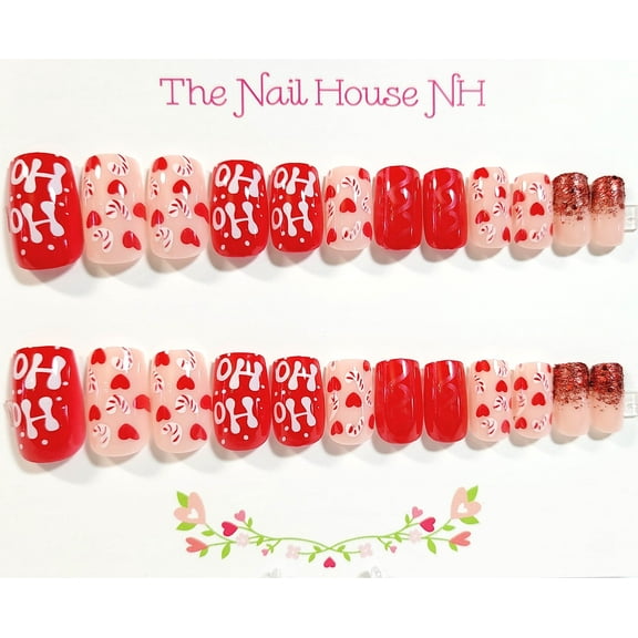 Ho Ho Holiday Love Glossy Medium Square Press On Nails - 24 Pieces  - Christmas Nails