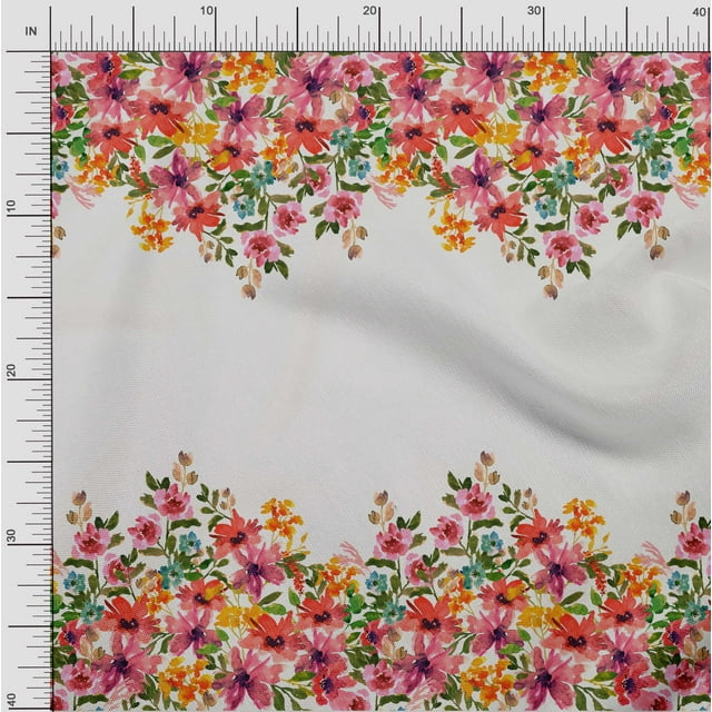 oneOone Polyester Lycra Fabric Leaves & Flower Panel Print Fabric BTY 56 Inch Wide