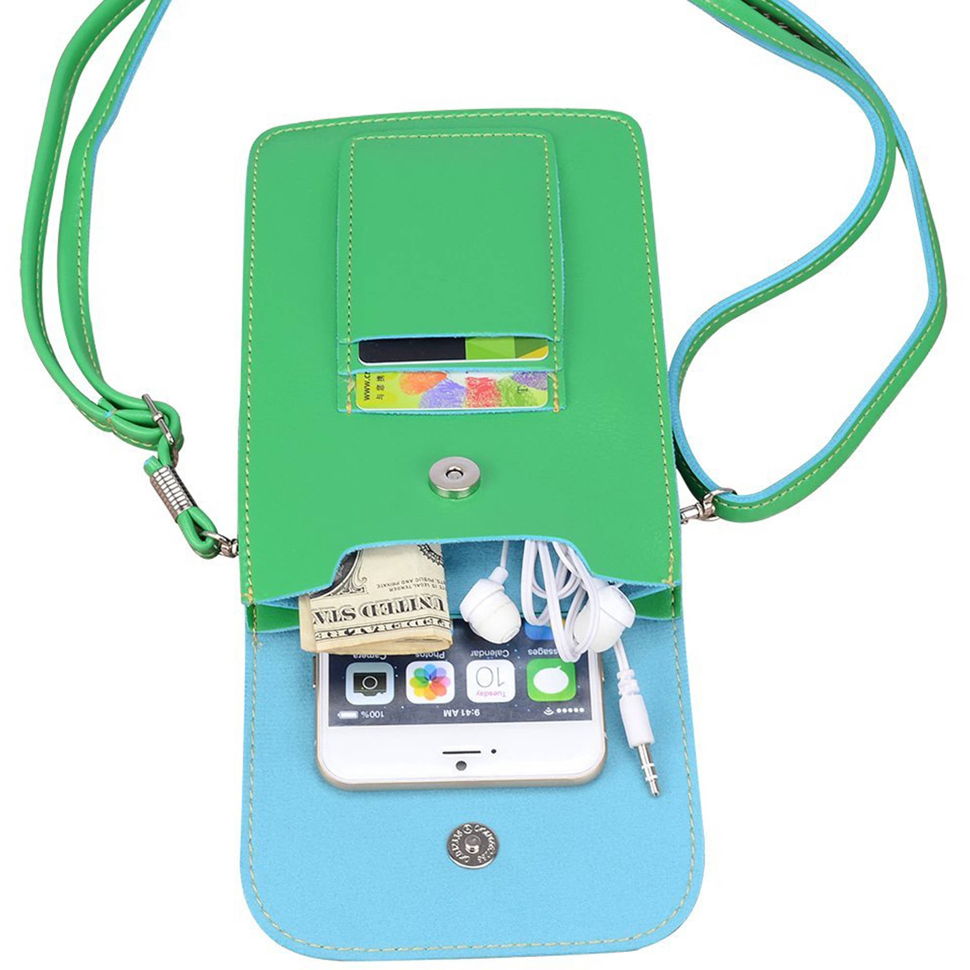 Handy Faux Leather Protective Vertical Wallet Carrying Case Purse bag with Shoulder Strap fits up to 6", 6.25" XL sized phones (or up to 7in x 4.25in)