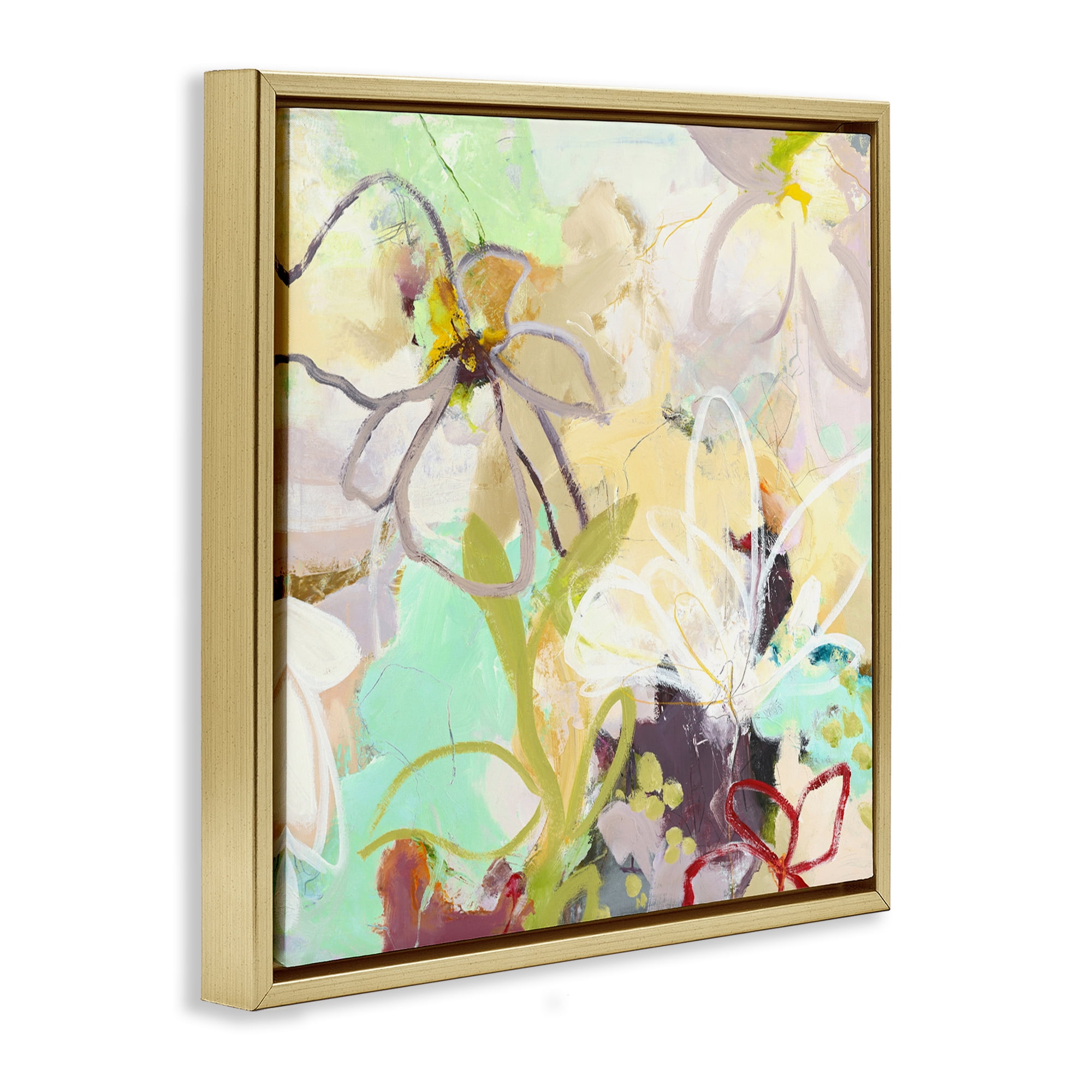 Last Days Of Spring Abstract Gold Framed Floater Canvas Wall Art, design by Design Fabrikken