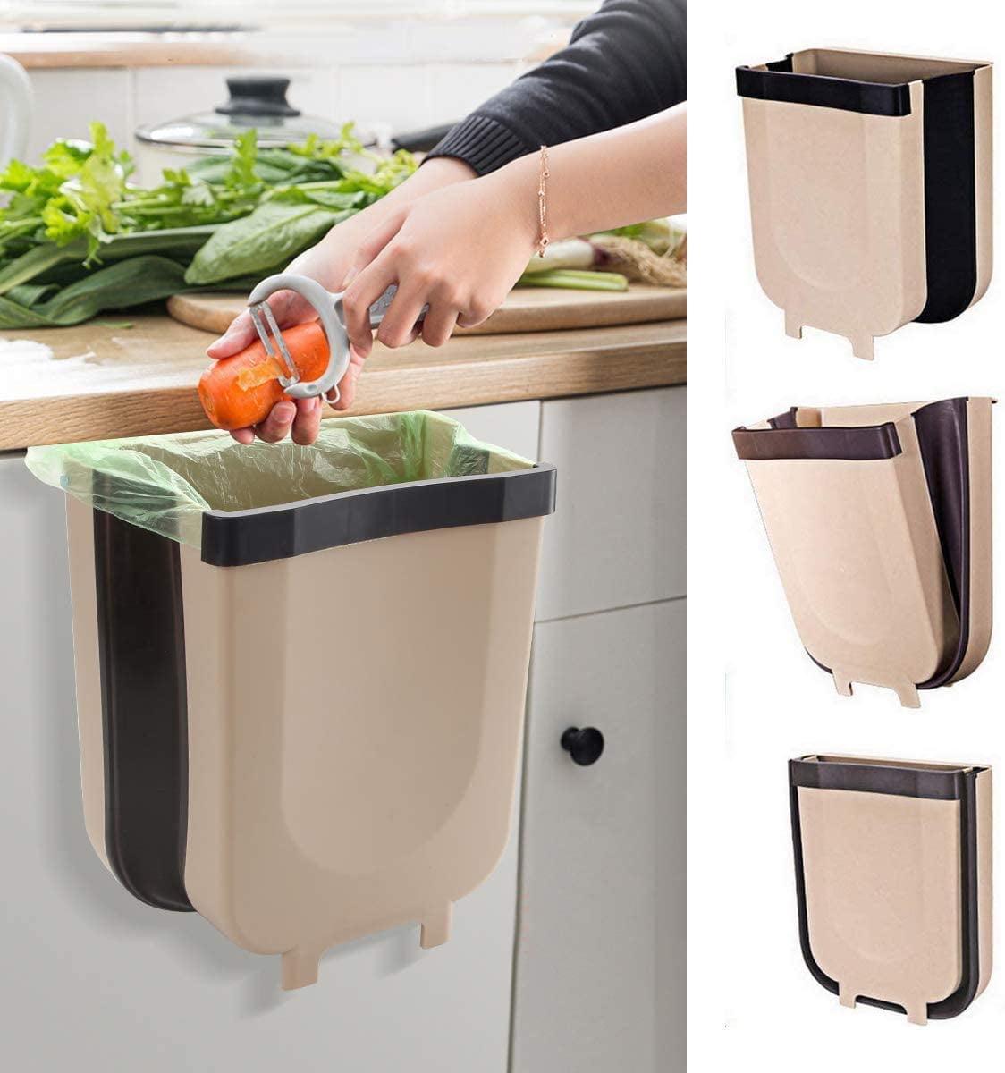 9L/2.3 Gallon Collapsible Trash Bin Small Compact Garbage Can Attached to Cabinet Door Kitchen Drawer Bedroom Dorm Room Car Waste Bin Kitchen Hanging Trash Can
