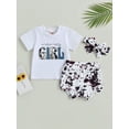 thumbnail image 2 of Bagilaanoe 3pcs Newborn Baby Girl Short Pants Set Short Sleeve Letter Print T Shirt Tops + Shorts + Hairband 6M 12M 18M 24M Infant Casual Summer Outfits, 2 of 8