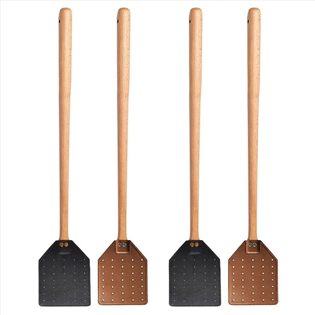 4 Matamoscas de con de Madera, Matamoscas Resistente para Interior y Exterior, Matamoscas Rústico