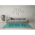 thumbnail image 3 of Ahgly Company Machine Washable Indoor Square Oriental Turquoise Blue Traditional Area Rugs, 4' Square, 3 of 4