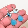 thumbnail image 4 of Chalcedony & Blue Topaz Gemstone 925 Sterling Silver Earring 2.15" E115, 4 of 4