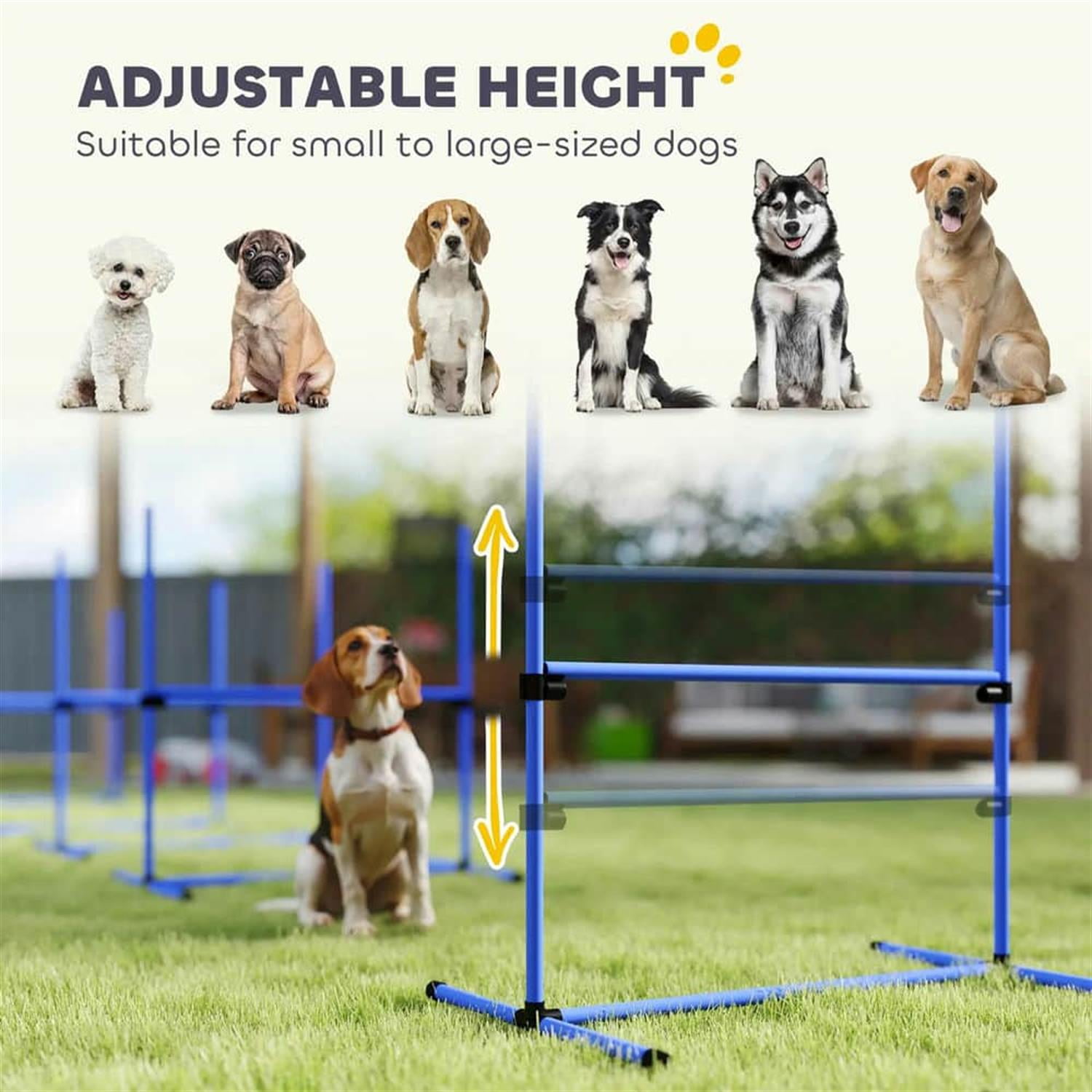 Kadyn 8-Piece Dog Agility Set with Height-Adjustable Bars, Portable Bag, Replacement Top Bar for Dog Training, Pet Agility, Blue