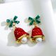 thumbnail image 1 of Pendientes de alce de cristal rojo con forma de gorro de Papá Noel asimétrico, mariposa y campana, 1 of 4