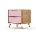 thumbnail image 3 of Manhattan Comfort Rockefeller Mid-Century Modern 2 Drawer Bedroom Nightstand, 20.08", Nature/Rose Pink, 3 of 5