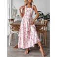 thumbnail image 6 of Pink Floral Print Sleeveless Tiered Maxi Dress With Square Neckline For Women, 6 of 6