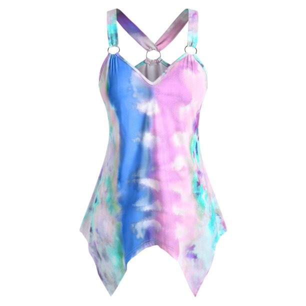 Más el tamaño del tinte del lazo del anillo o pañuelo Hem Tank Top Rosegal Camisetas sin mangas de talla grande