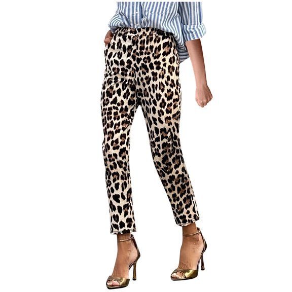 Dihao Pants for Women Plus Size Slim-Fit Pants Ladies' Casual Leopard Print Pocket Loose Pants