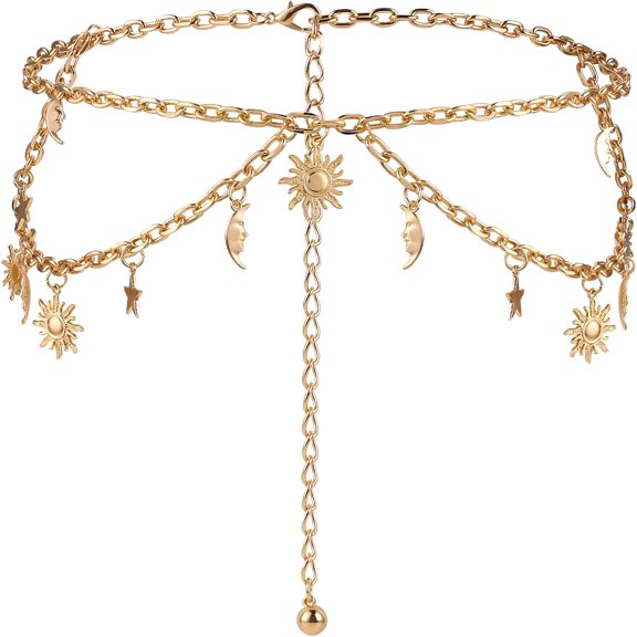 DESIGNICE Double Layer Women'S Metal Chain Belt,Adjustable Waist Link Belt Skinny Waistband Chain Decor for Dresses Jeans