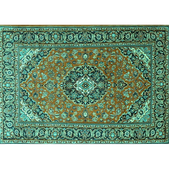 Ahgly Company Indoor Rectangle Medallion Turquoise Blue Traditional Area Rugs, 8' x 10'