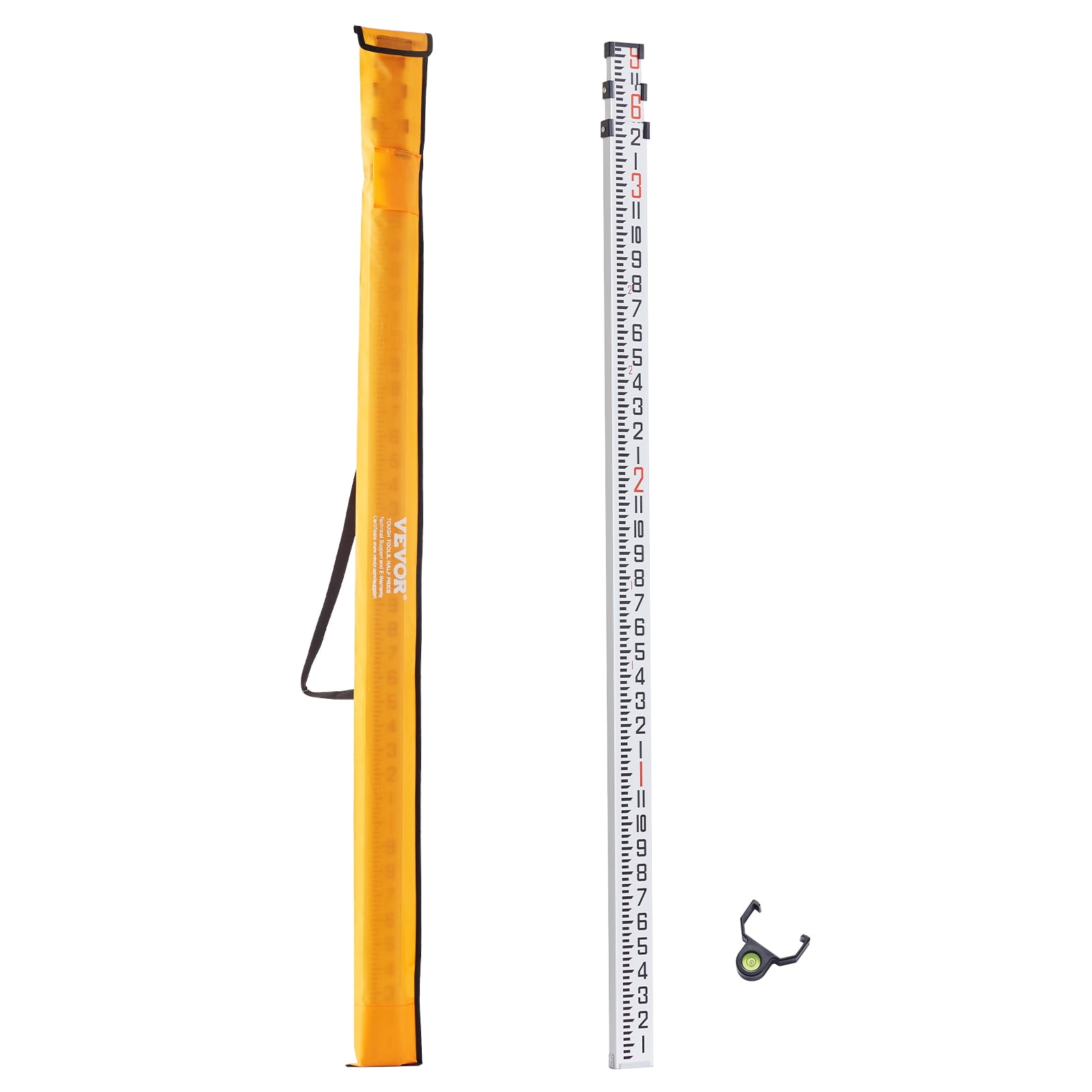 VEVOR Aluminum Grade Rod,9-Feet/8ths 3 Sections Telescopic Measuring Rod,Double-Sided Scale 1/8in Leveling Rod Stick,Aluminum Alloy Survey Rod with Bubble Level &Carrying Bag for Houses,Walls,Floors