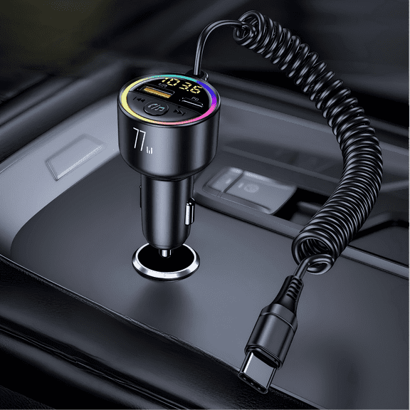 77W PD/QC Super Fast Car Charge Bluetooth 5.4 FM Transmitter: 1.6M Cable, USB-C, HiFi Bass, Hands-Free Calling Car Charger for Vehicle