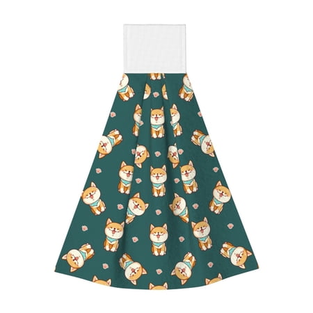 Kdxio Cute Shiba Hand Towel with Loop Hanging Towel Absorbent Tie Towels for Kitchen Tea Bar Bathroom Decor
