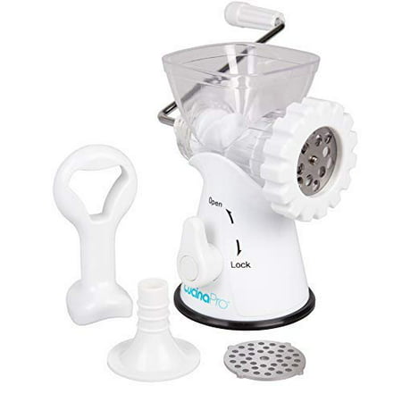 Manual Meat Grinder- Rust-Free Mincer w 2 Stainless Steel Plates, Sausage Attachment, Press, Heavy Duty Suction Base and Dishwasher Safe Design- Make Suasage, Ground Beef, Hamburgers and