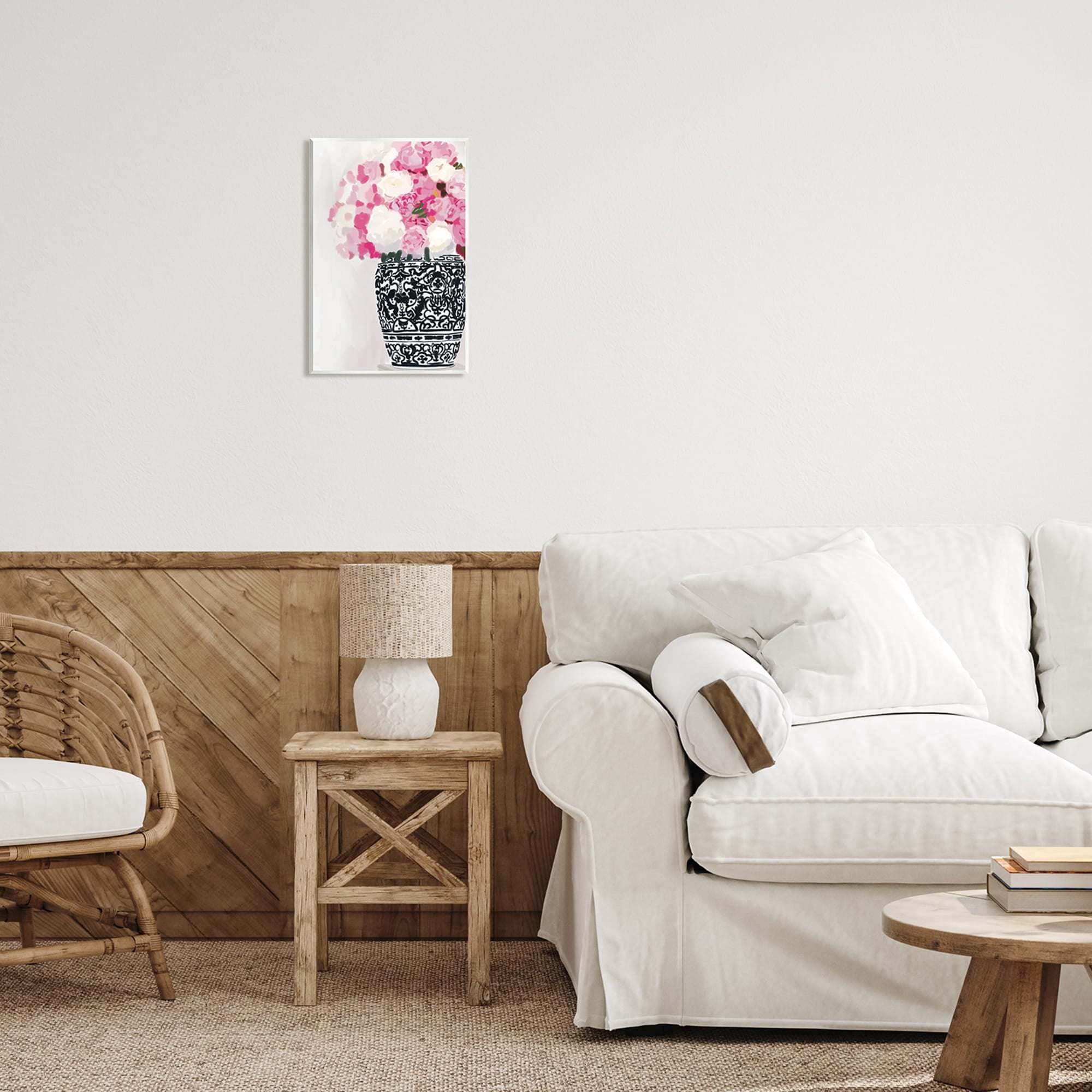 Stupell Industries Soft Pink Carnation Blooms Ornate Pattern Pottery Vase Graphic Art Unframed Art Print Wall Art, Design by Amelia Noyes