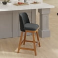 thumbnail image 3 of Emma + Oliver Set of Two Charcoal Faux Linen Upholstered 24" Counter Height Mid-Back Stools with Nailhead Accent Trim & Walnut Finished Wood Frames, 3 of 13