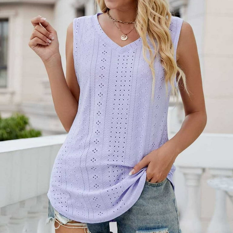 RQYYD Clearance Womens Eyelet Tank Tops Summer Casual Square Neck