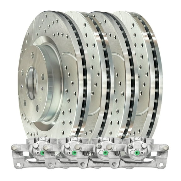 AutoShack Front & Rear Drilled & Slotted Brake Rotors Calipers | Replacement for 2012-2016 2018 Ford F-150 2.7L 3.5L 3.7L 5.0L 6.2L V6 4WD AWD RWD | Silver Coated | 8-PC Brake Kit | TurboGuard