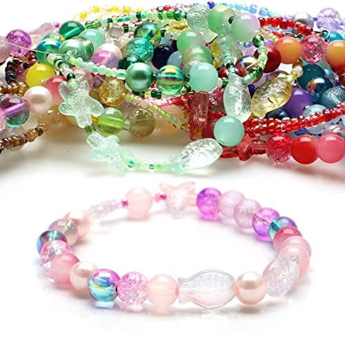 YNGLLC 760pcs Mixed Craft Beads Jewelry Making Kit, Pink Glass Beads Bracelet Making Kit, 8MM Round Assorted Cystal Beads with Seed Beads for DIY Working