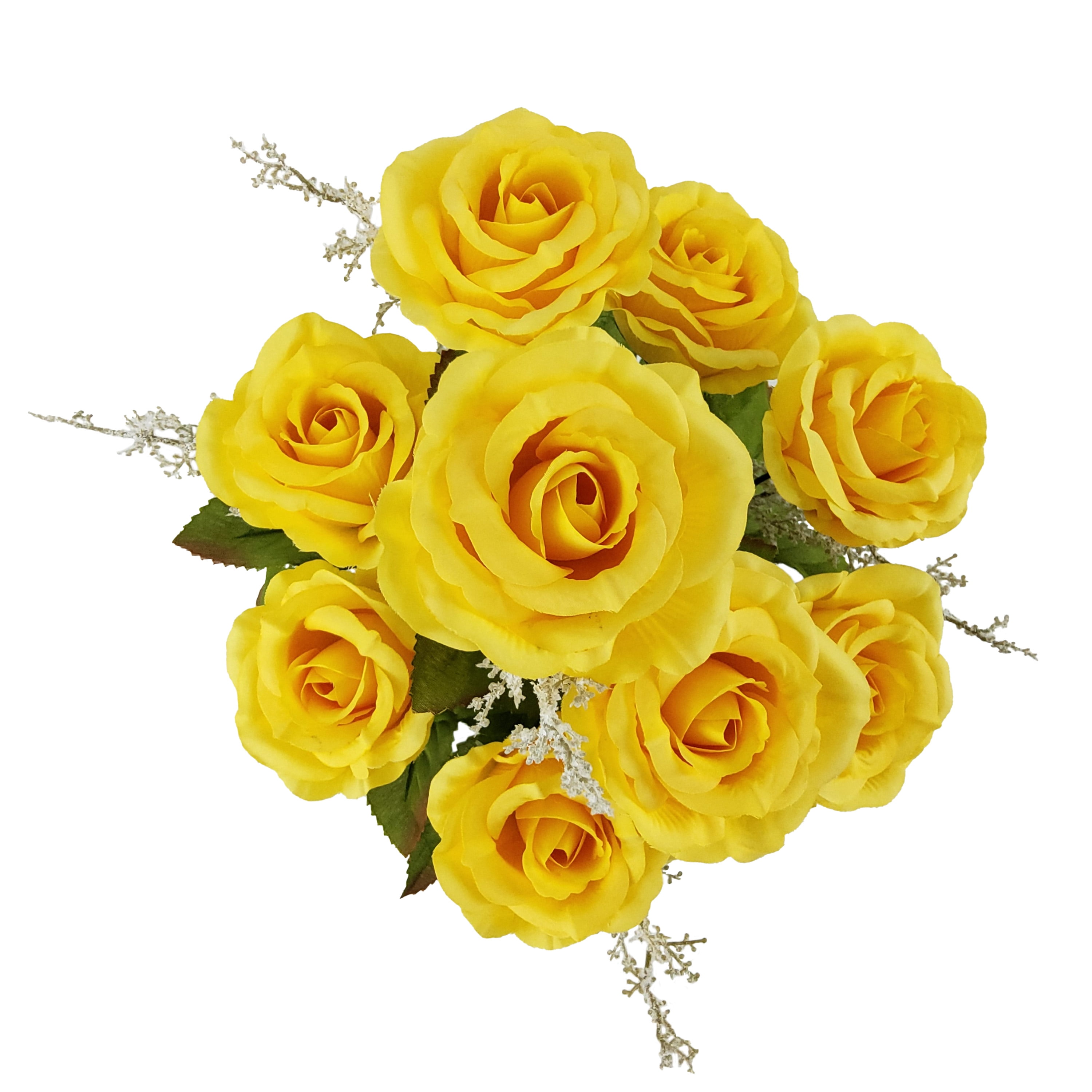 (2 pack) Mainstays 17.5 in Indoor Artificial Rose Bush, Yellow Color.