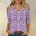 thumbnail image 2 of BangWanChi Womens Summer Tops with Sleeves Women's Fashionable Casual 3/4 Sleeve Off Shoulder V-neck Printed Top, 2 of 5