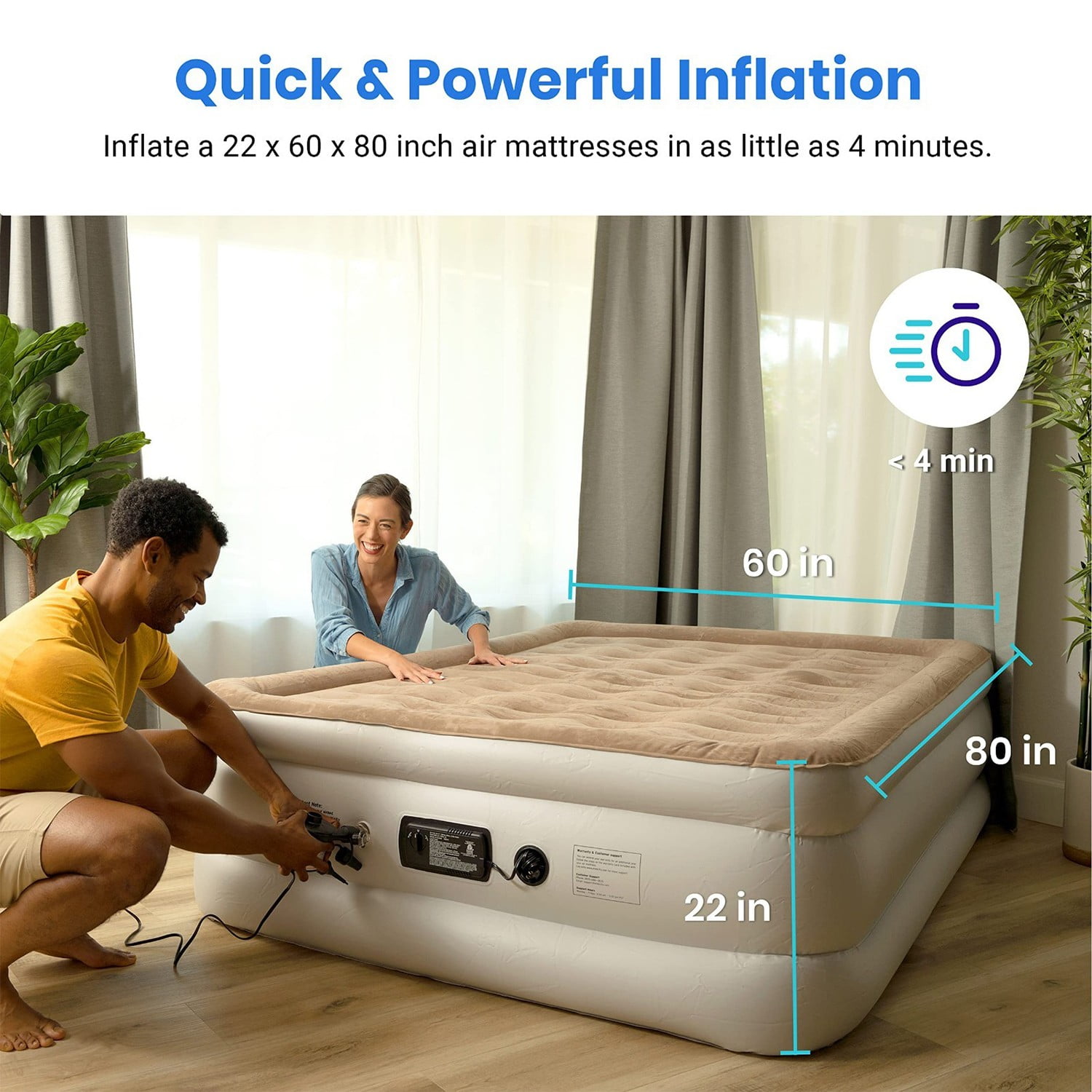 Cikuci Electric Air Pump Air Mattress Portable Pump for Inflatables Couch, Pool Floats, Blow up Pool Raft Bed Boat Toy, Quick-Fill AC Inflator Deflator with 3 Nozzles, One Size, Black