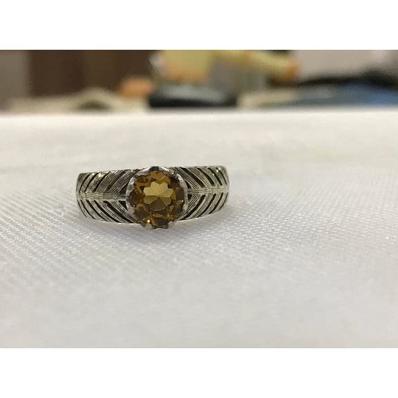 Fully facetted natral golden topaz ring for men in 925 sterling silver