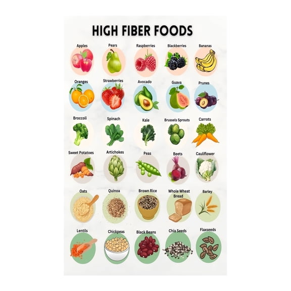 High Fiber Foods Chart List Healthy Diet Poster Nutrition Guide for Digestion Health Meal Planning and Weight Management