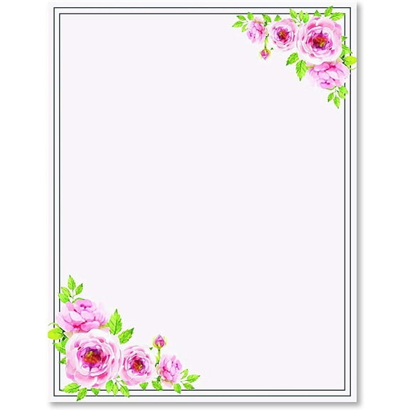 100 Stationery Writing Paper, with Cute Floral Designs Perfect for Notes or Letter Writing - Pink Roses