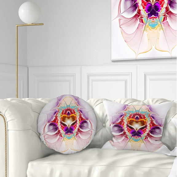 Designart Pink Large Symmetrical Fractal Heart - Abstract Throw Pillow - 12x20