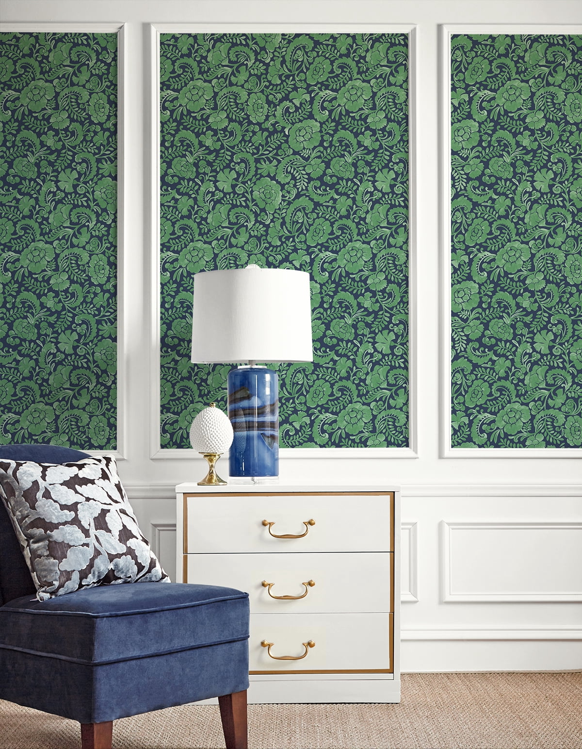 NextWall Spearmint & Navy Tonal Paisley Peel and Stick Wallpaper