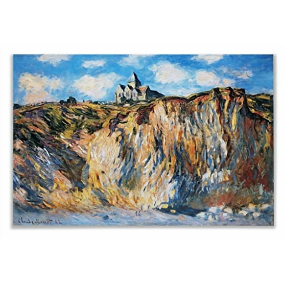 Monet Wall Art Collection The The Church at Varengeville, Morning Effect, 1882 Canvas Prints Wrapped Gallery Wall Art | Stretched and Framed Ready to Hang 12X18,