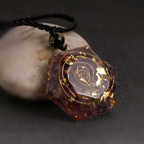 Hexagon Metatron Cube Pendant,Orgone Metatron Necklace,Chakra Crystal Stone for Healing Yoga Mediation(Adjustable Rope)